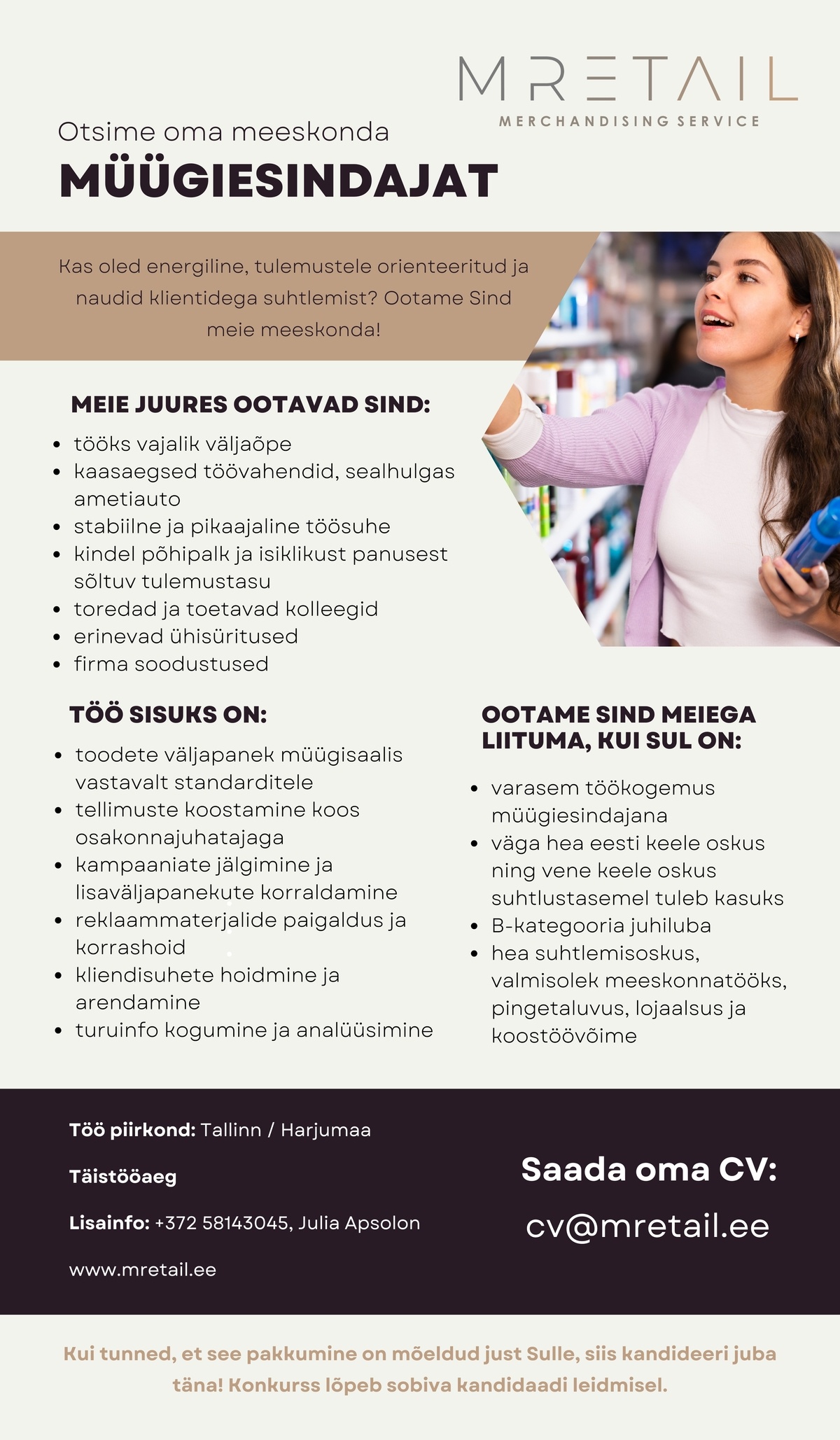 MRETAIL OÜ Müügiesindaja