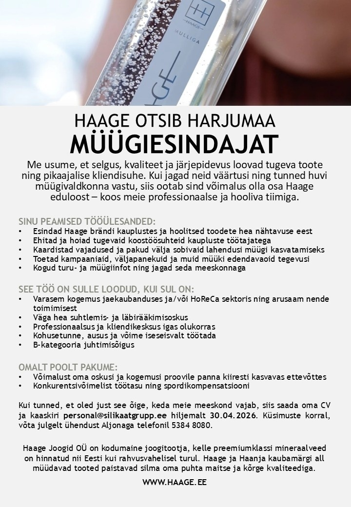 Haage Joogid OÜ Müügiesindaja