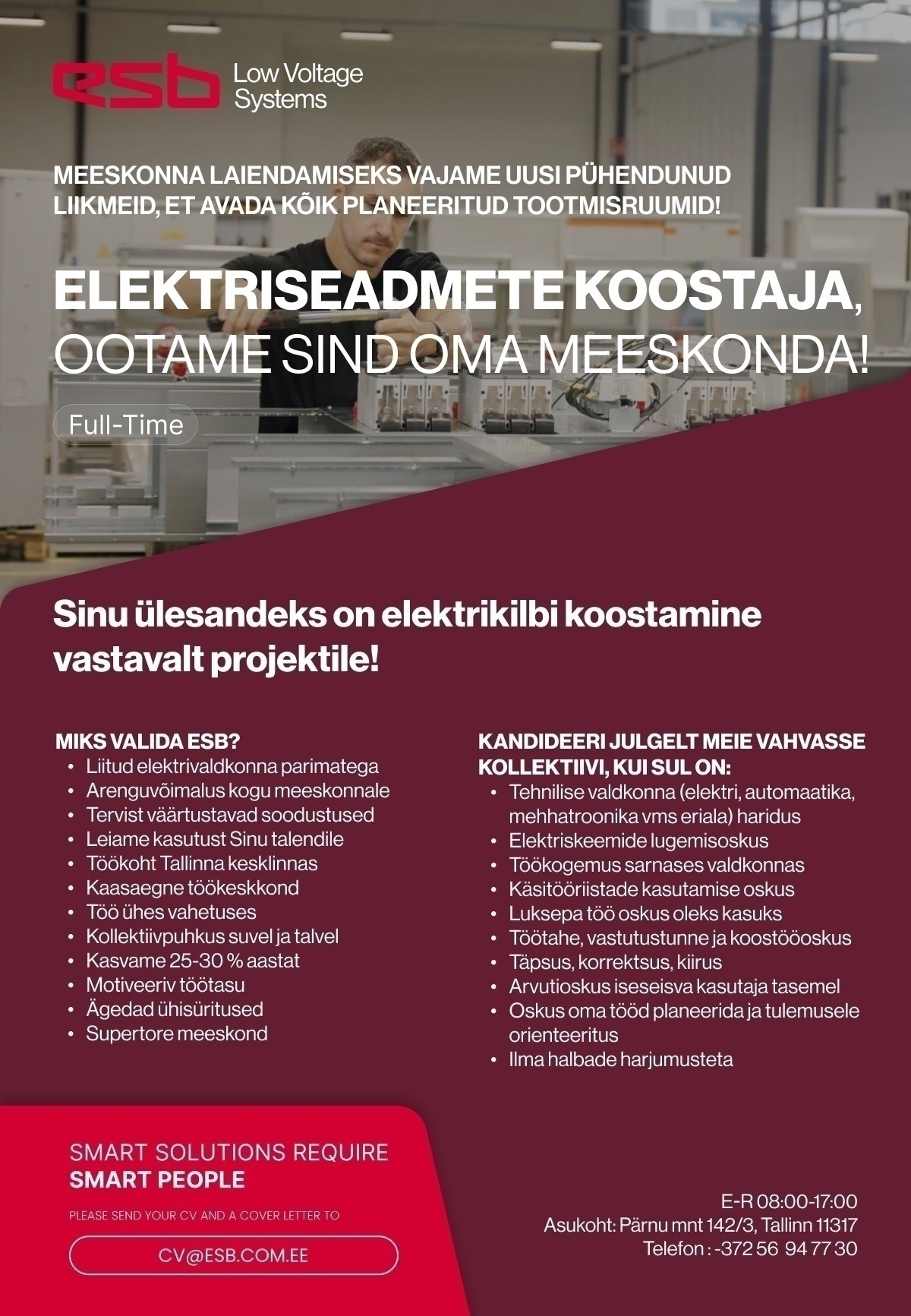 ESB-LVS OÜ ELEKTRISEADMETE KOOSTAJA / СБОРЩИК ЭЛЕКТРООБОРУДОВАНИЯ