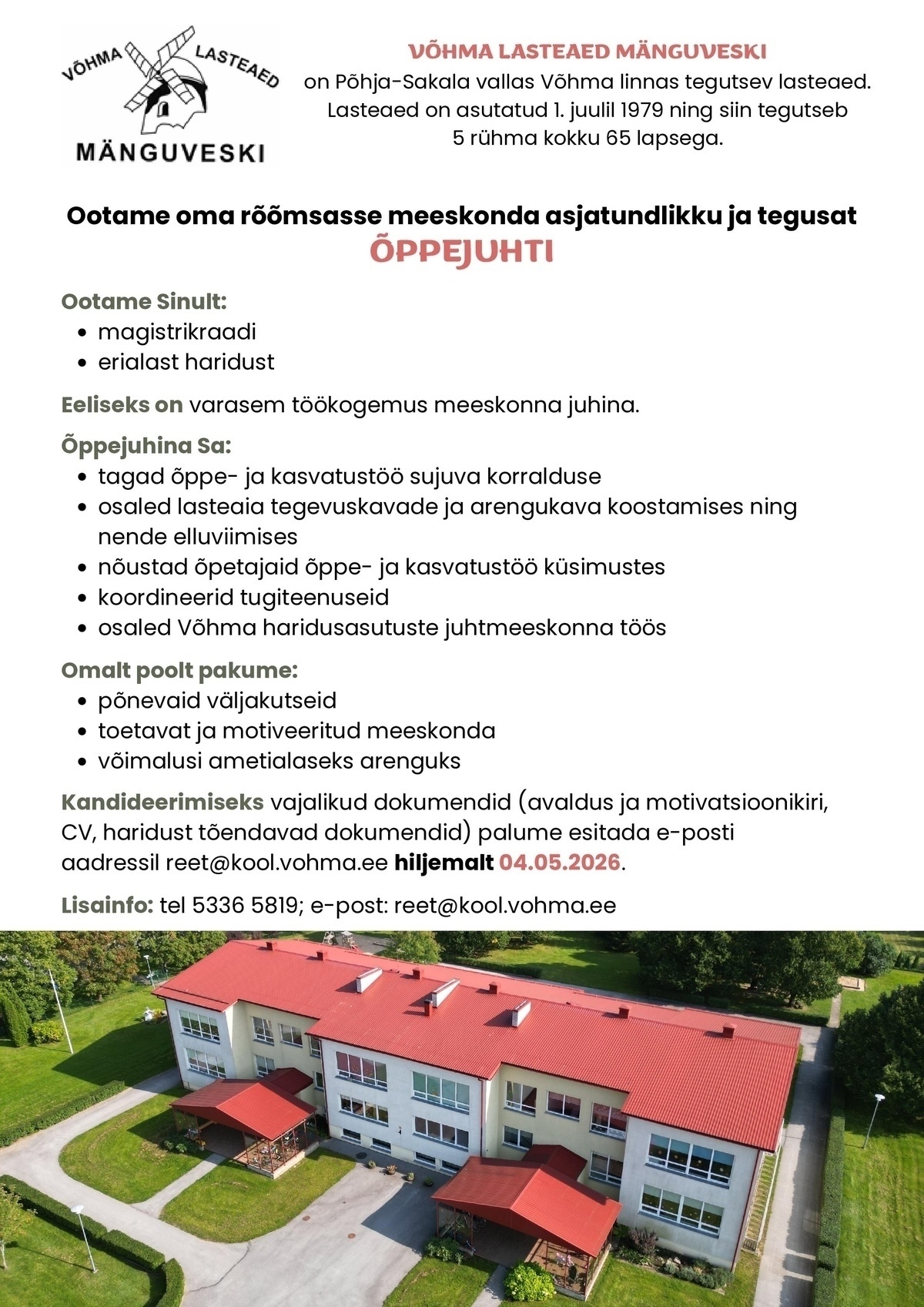 Võhma Lasteaed Mänguveski Õppejuht