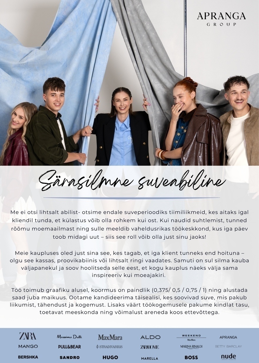 Apranga OÜ Särasilmne suveabiline Apranga Grupi kauplustesse