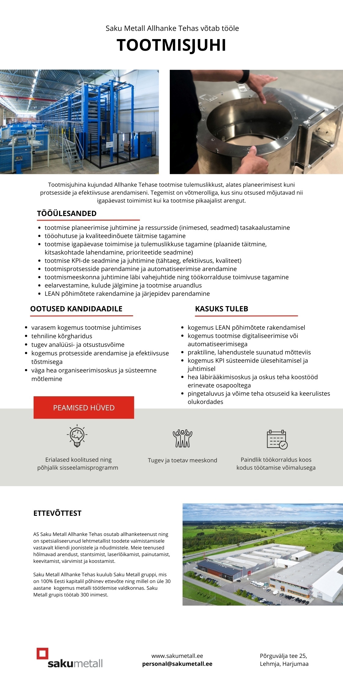 Saku Metall Allhanke Tehas AS Tootmisjuht