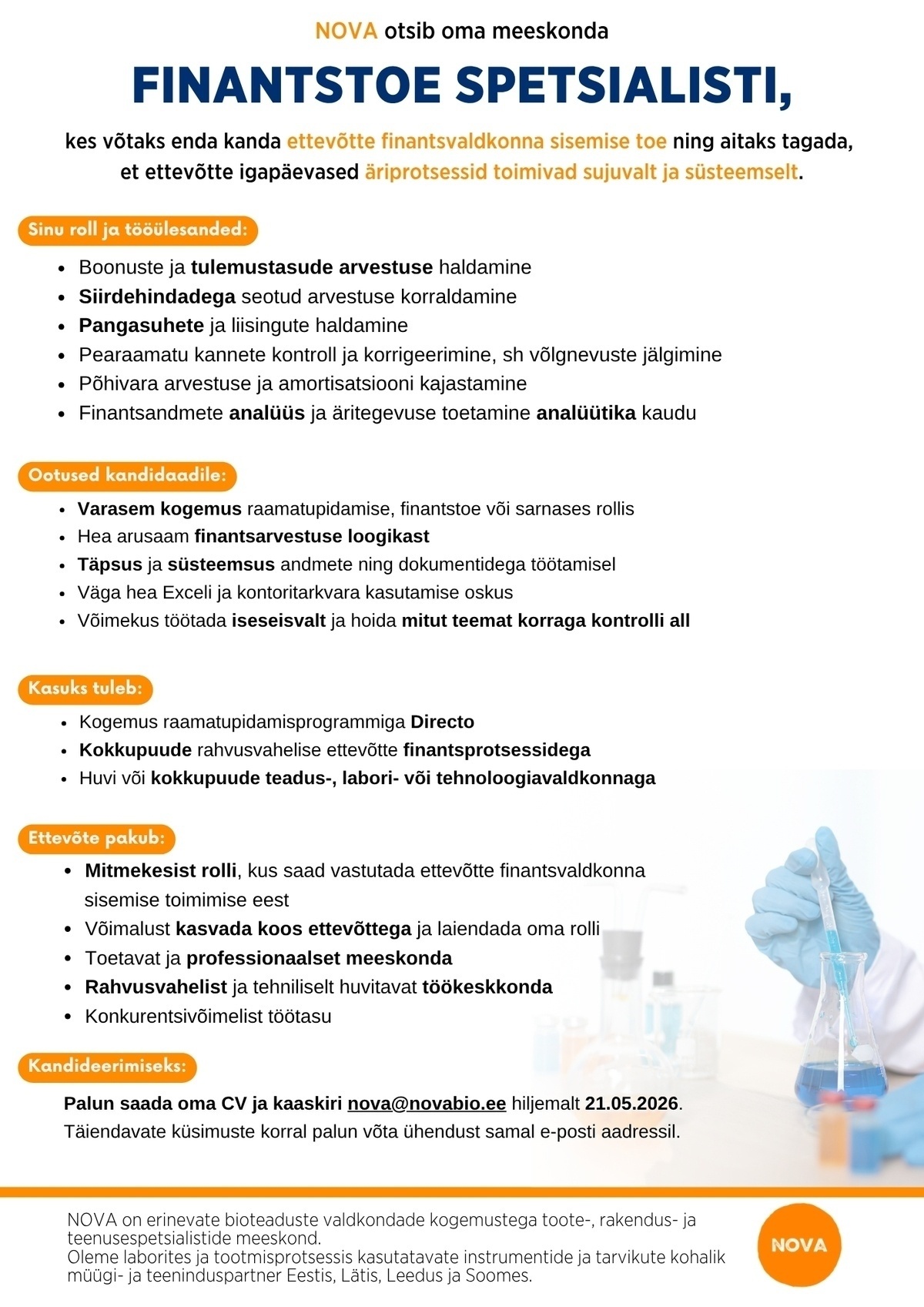 Nova Natura OÜ Finantstoe spetsialist