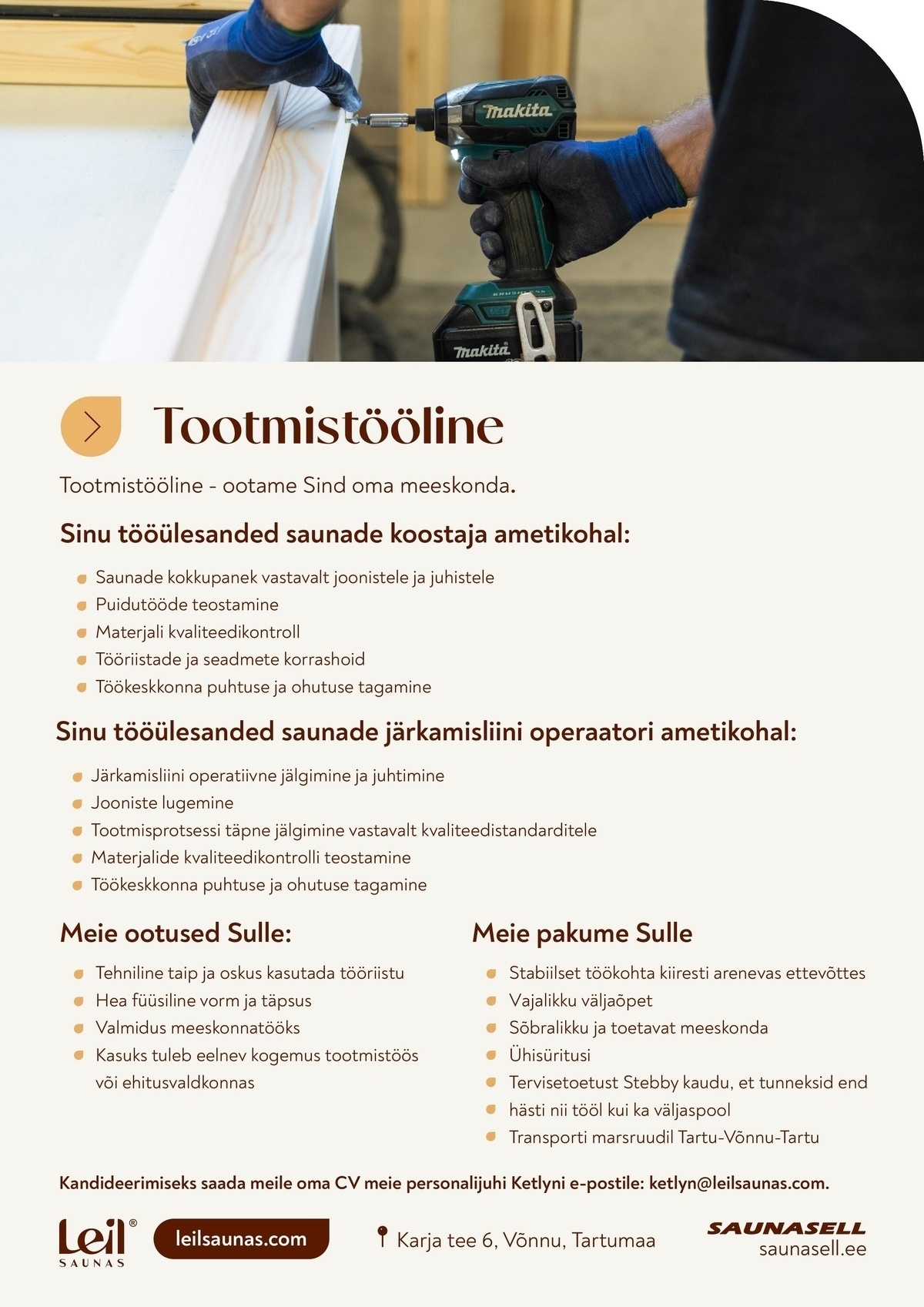 SAUNASELL OÜ Tootmistööline