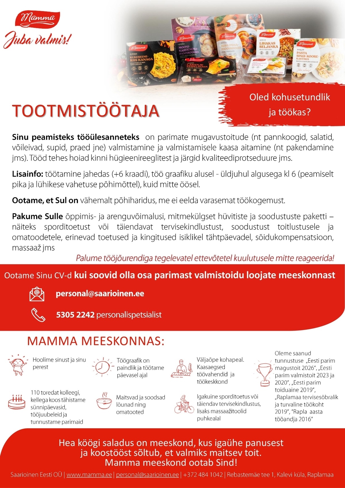 Saarioinen Eesti OÜ Tootmistööline