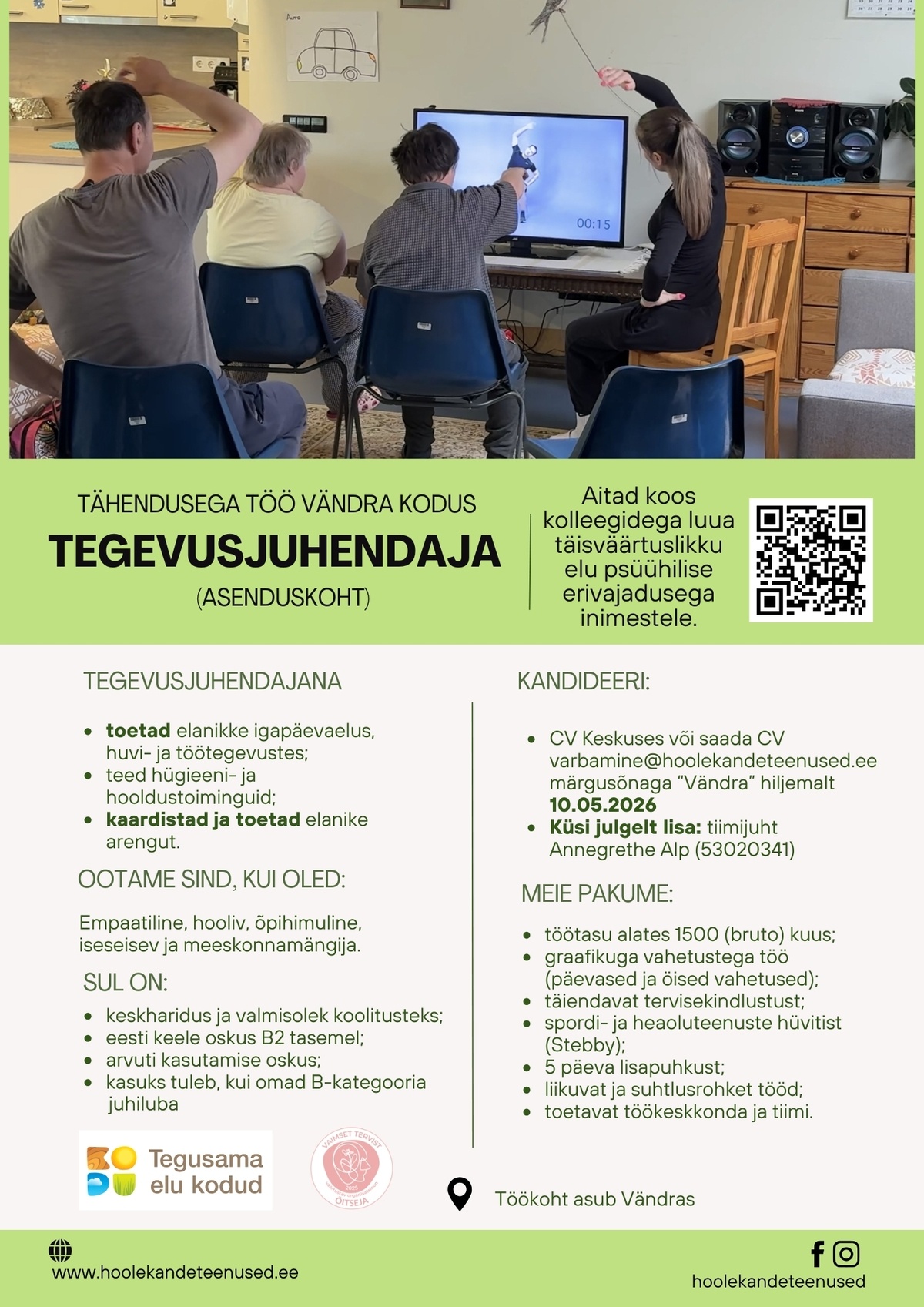 HOOLEKANDETEENUSED AS Tähendusega töö tegevusjuhendajale Vändra Kodus (asenduskoht)