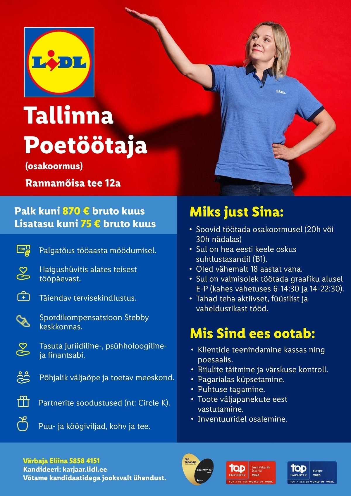Lidl Eesti OÜ Tallinna Rannamõisa poetöötaja - osaline tööaeg (Rannamõisa tee 12a, Tallinn)