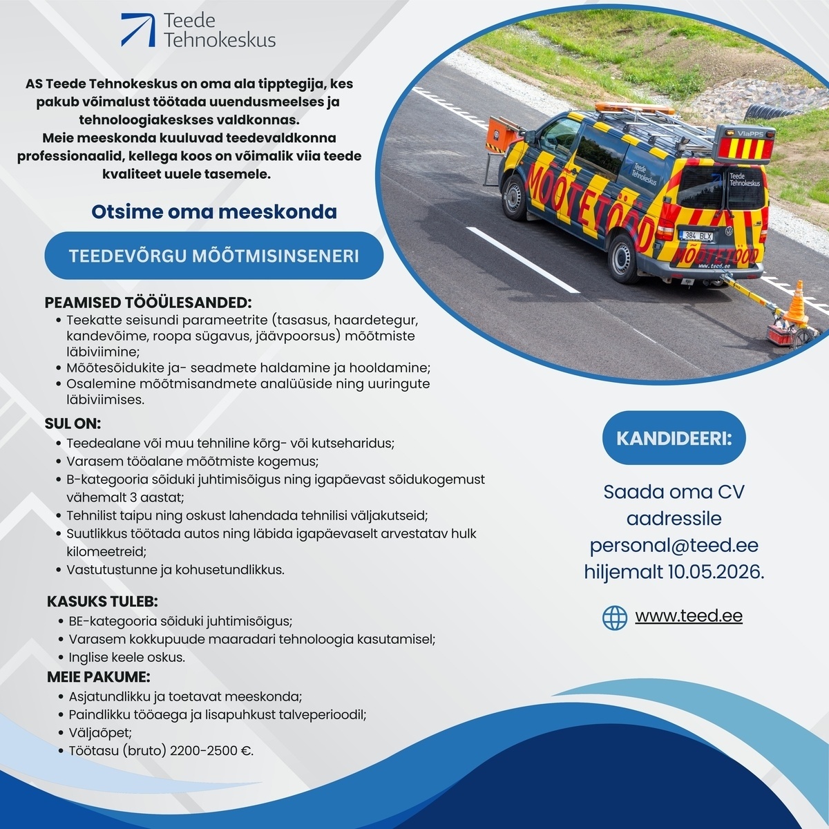 Teede Tehnokeskus AS Teedevõrgu mõõtmisinsener