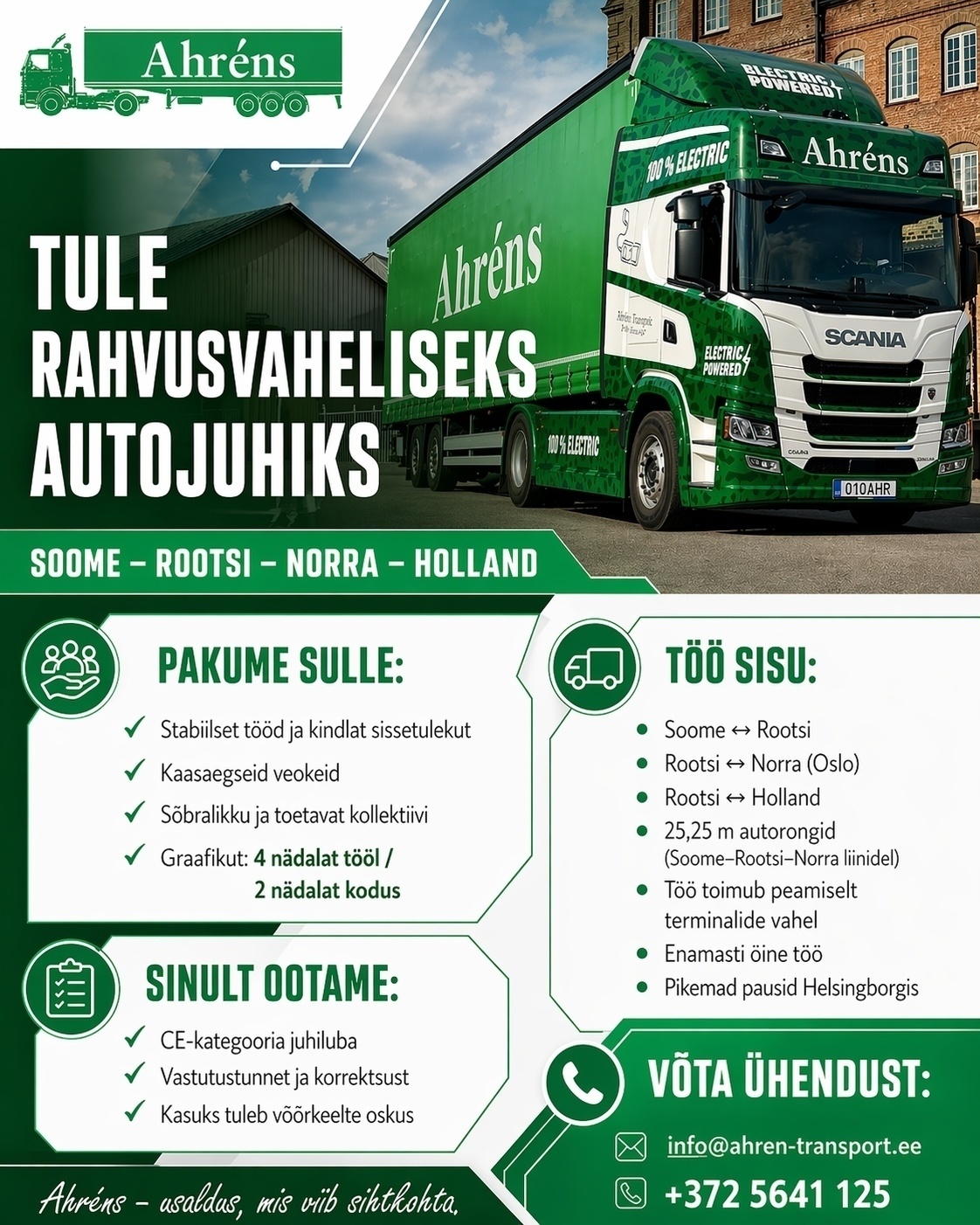 Ahren Transport Eesti AS Rahvusvaheliste vedude CE kategooria autojuht