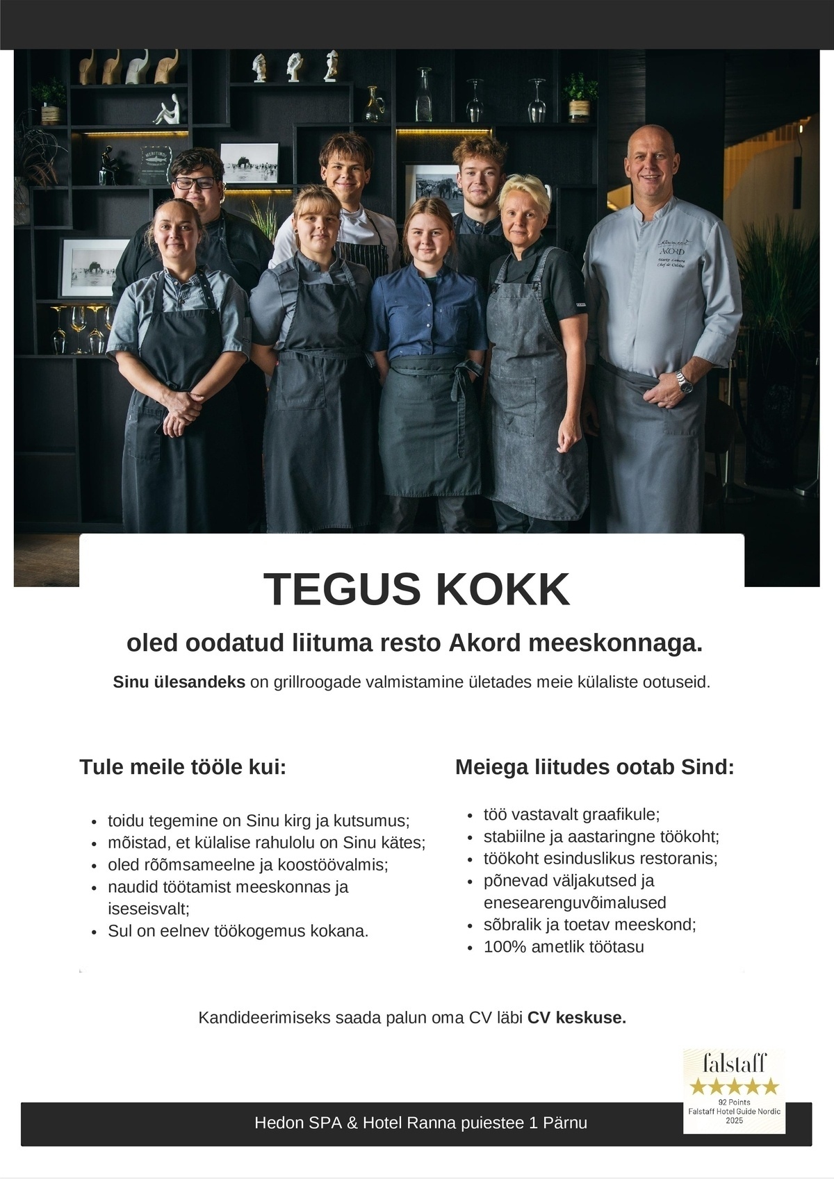 Supeluse Hotell OÜ Hedon SPA & HOTEL Akordi kokk