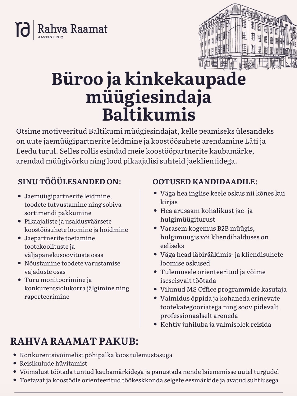 Rahva Raamat AS Büroo ja kinkekaupade müügiesindaja Baltikumis