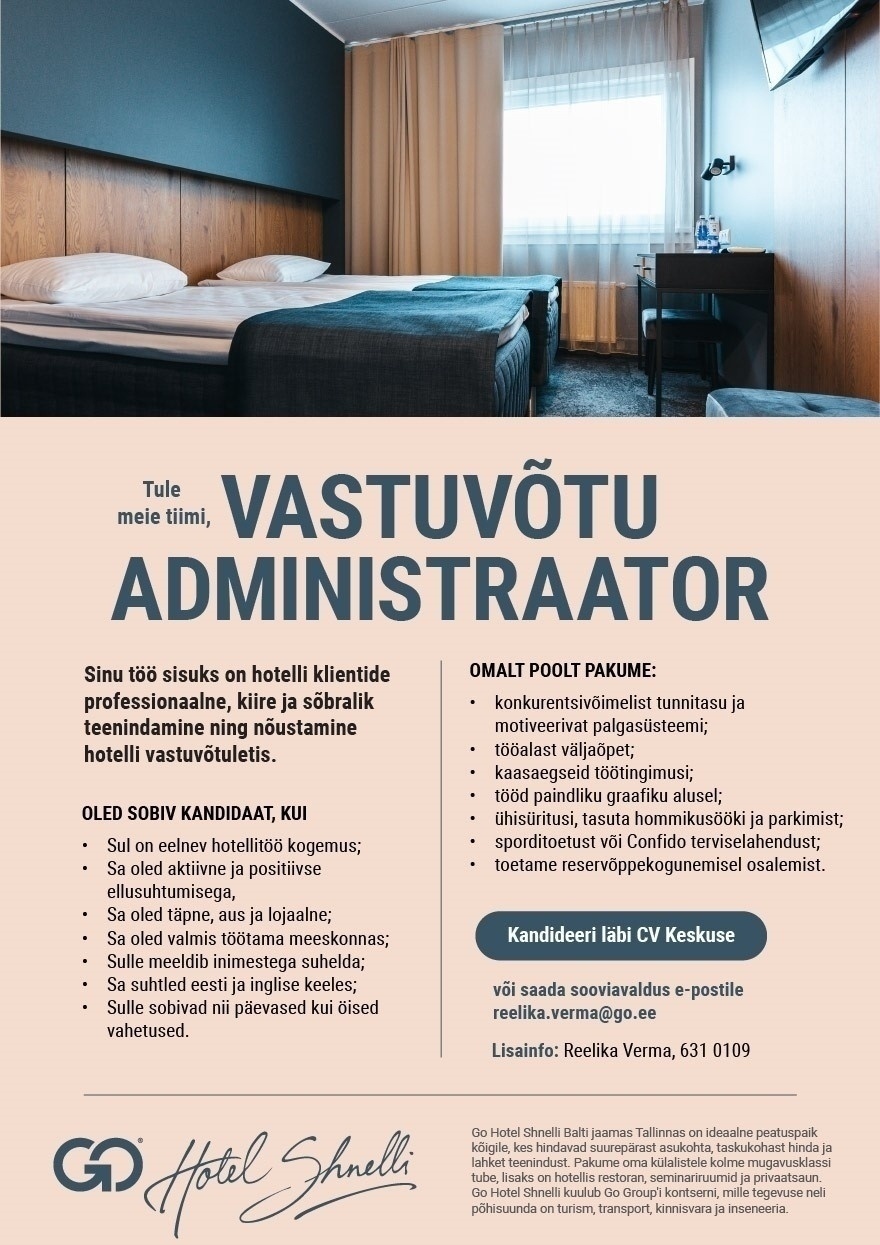 GoHotels OÜ Vastuvõtu administraator