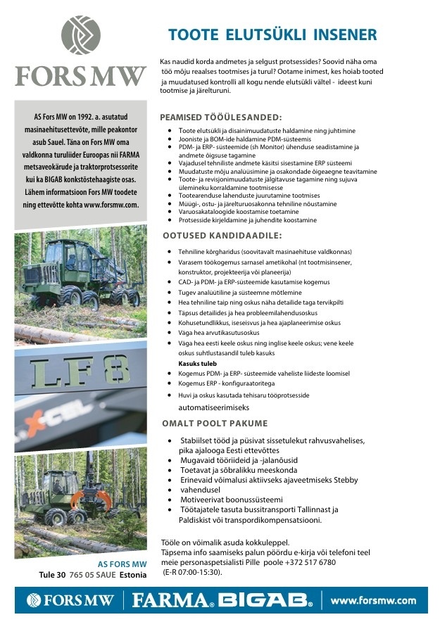 Fors MW AS TOOTE ELUTSÜKLI INSENER