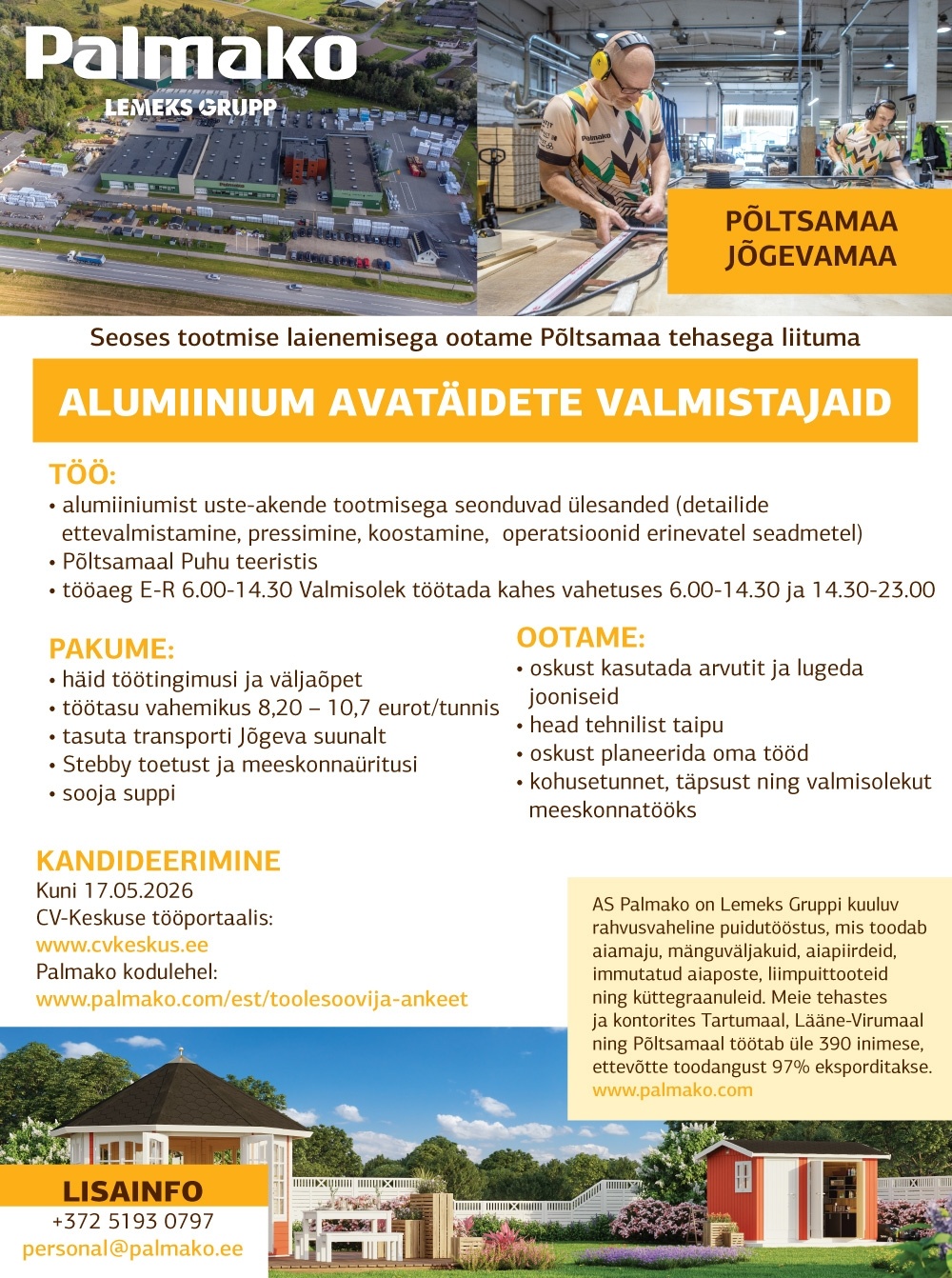 Palmako AS Alumiinium avatäidete valmistajad (Põltsamaa)