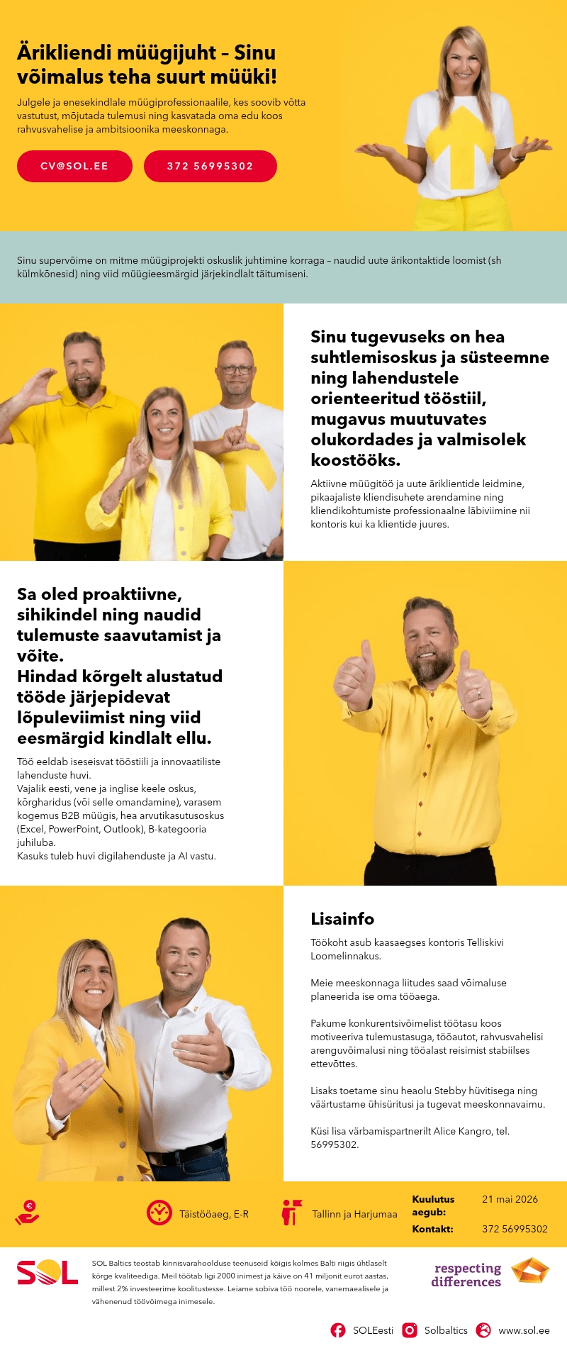 SOL Baltics OÜ Ärikliendi müügijuht – Sinu võimalus teha suurt müüki!