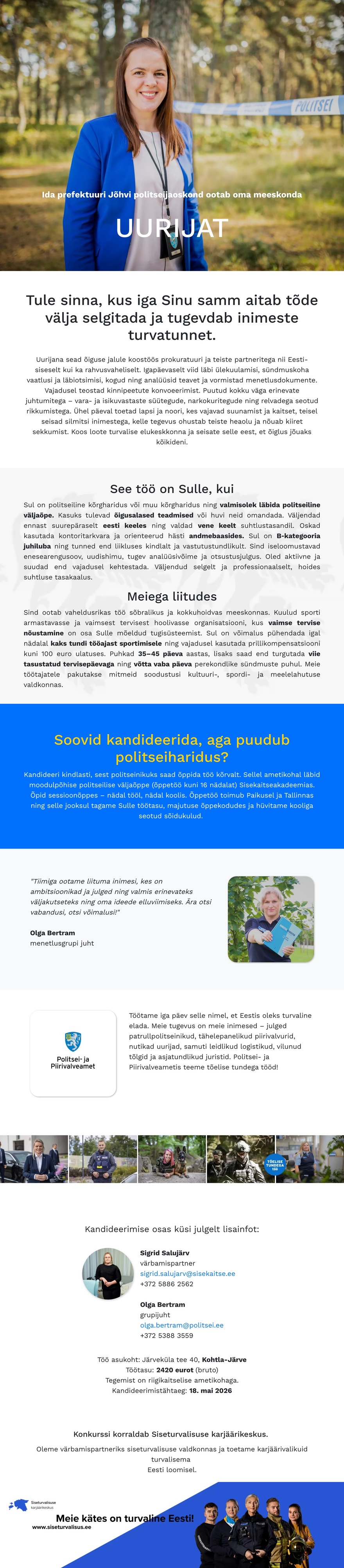 Siseturvalisuse karjäärikeskus Jõhvi politseijaoskonna uurija