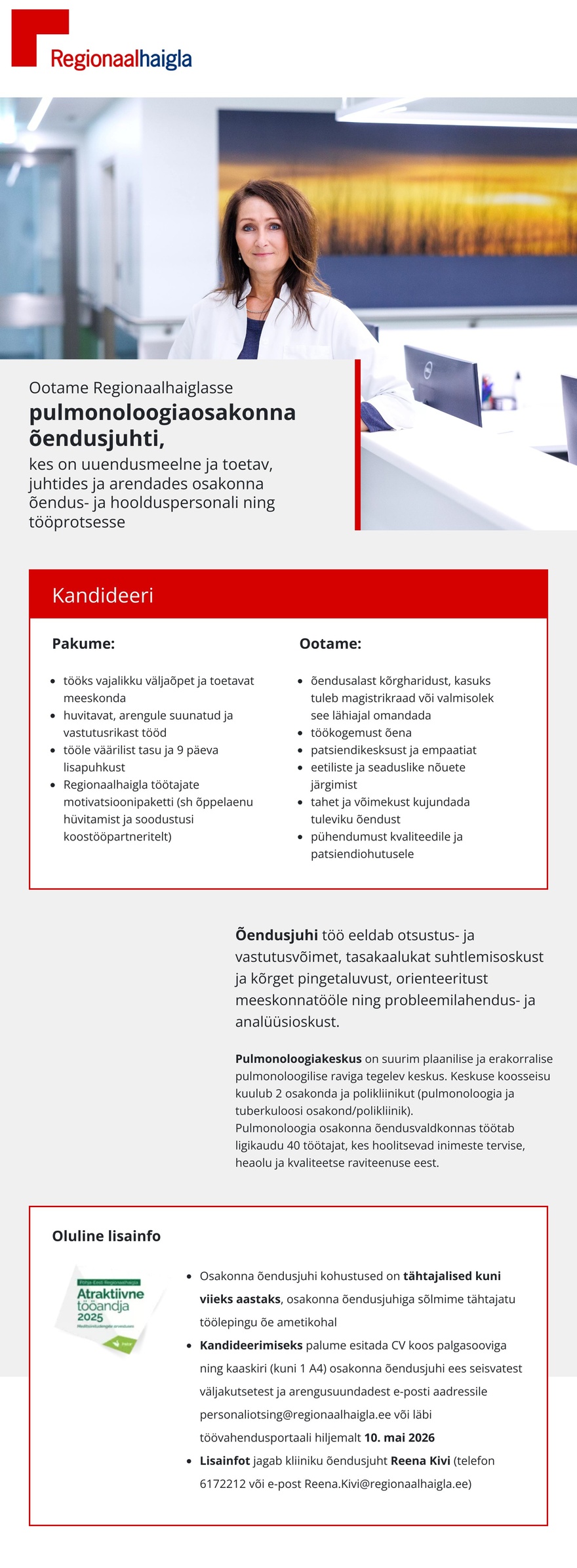 Põhja-Eesti Regionaalhaigla Õendusjuht pulmonoloogiaosakonda