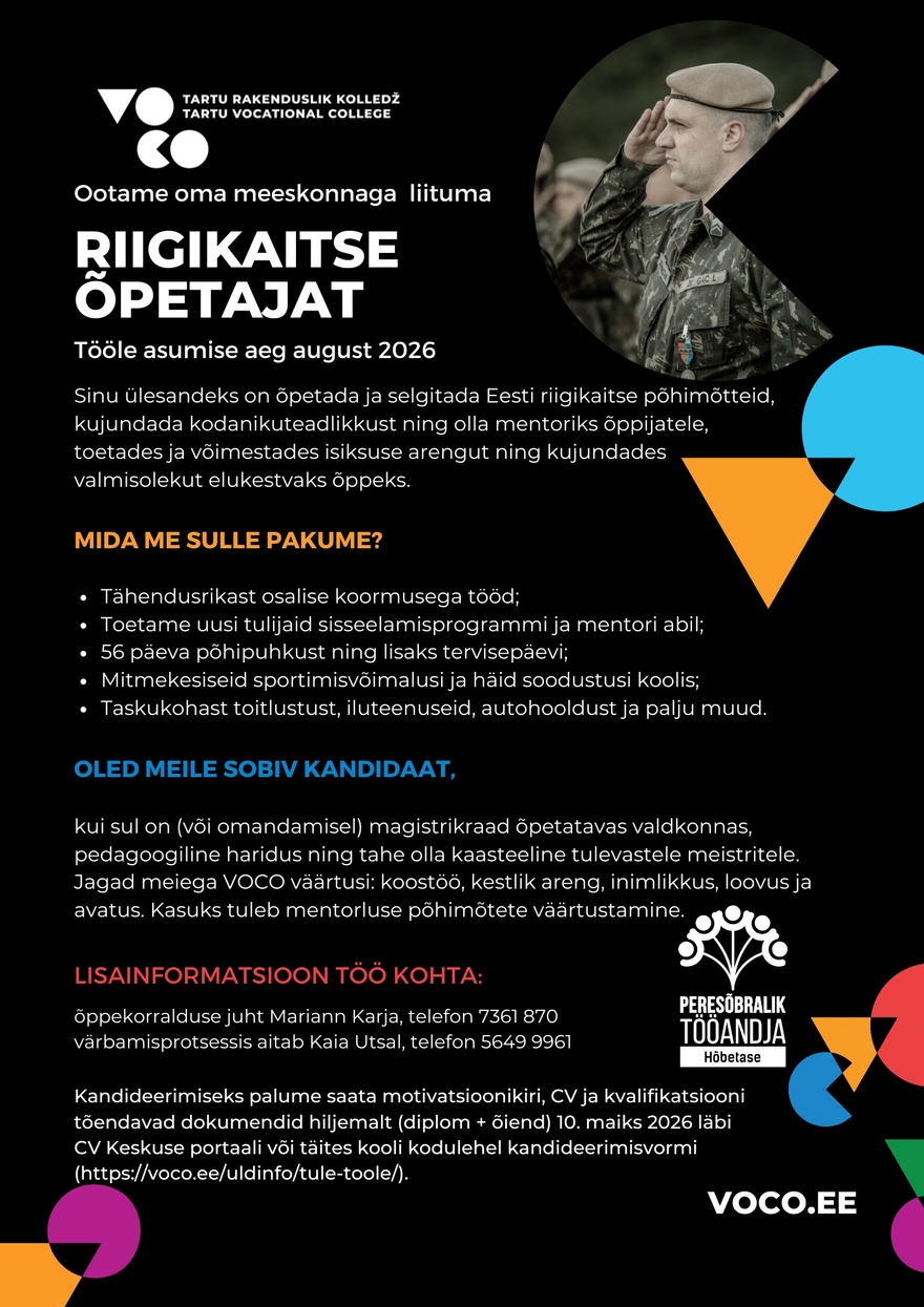 Tartu Rakenduslik Kolledž Riigikaitse õpetaja