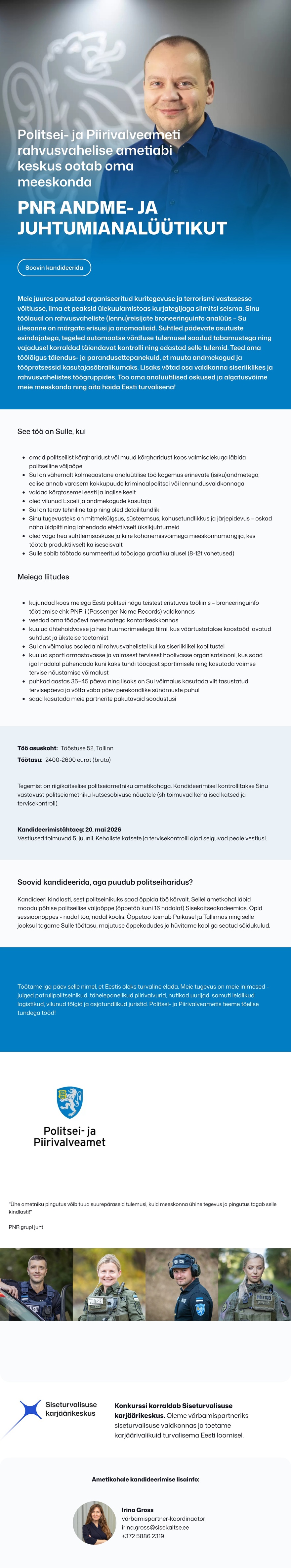 Siseturvalisuse karjäärikeskus PNR andme- ja juhtumianalüütik