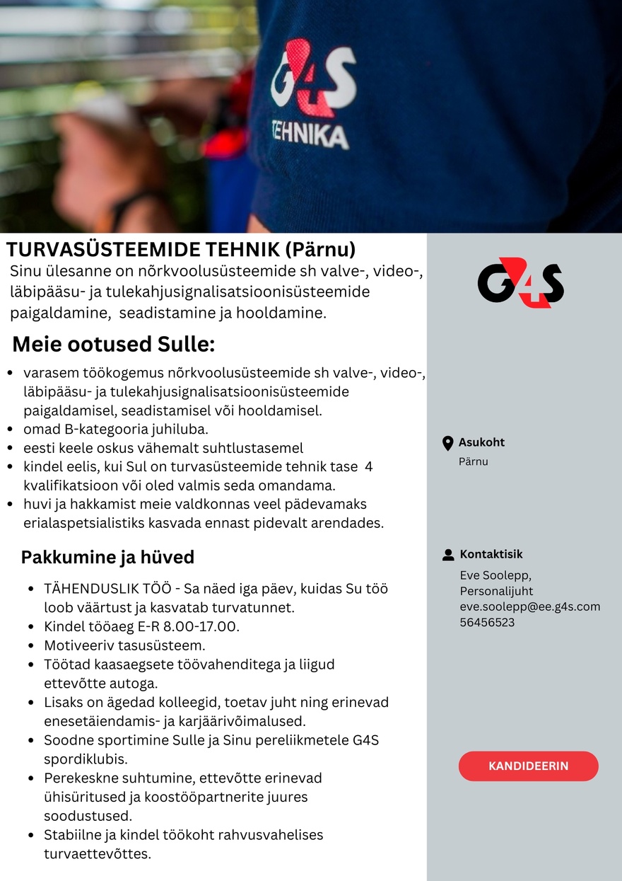 AS G4S Eesti Turvasüsteemide tehnik (Pärnu)