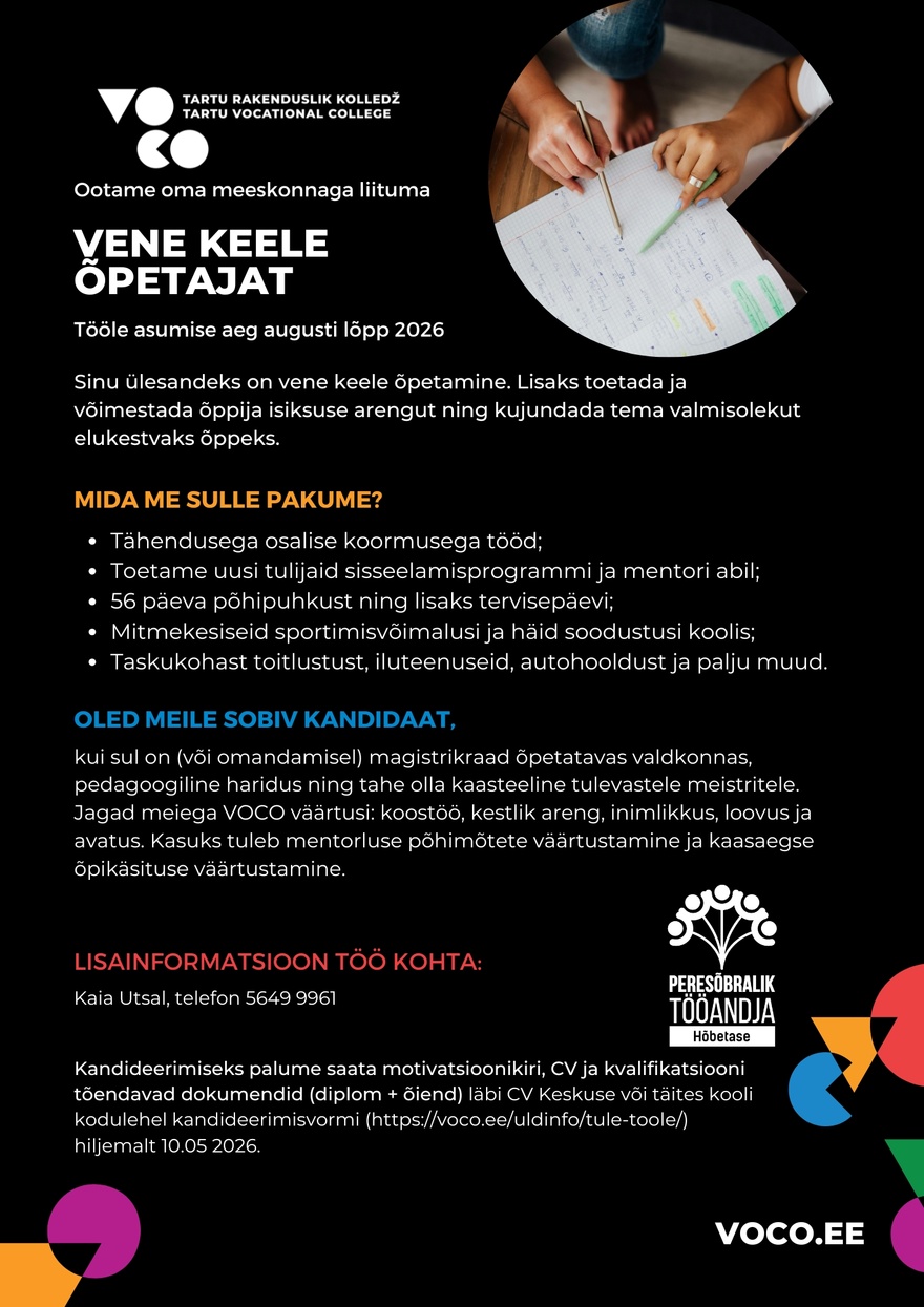 Tartu Rakenduslik Kolledž Vene keele õpetaja