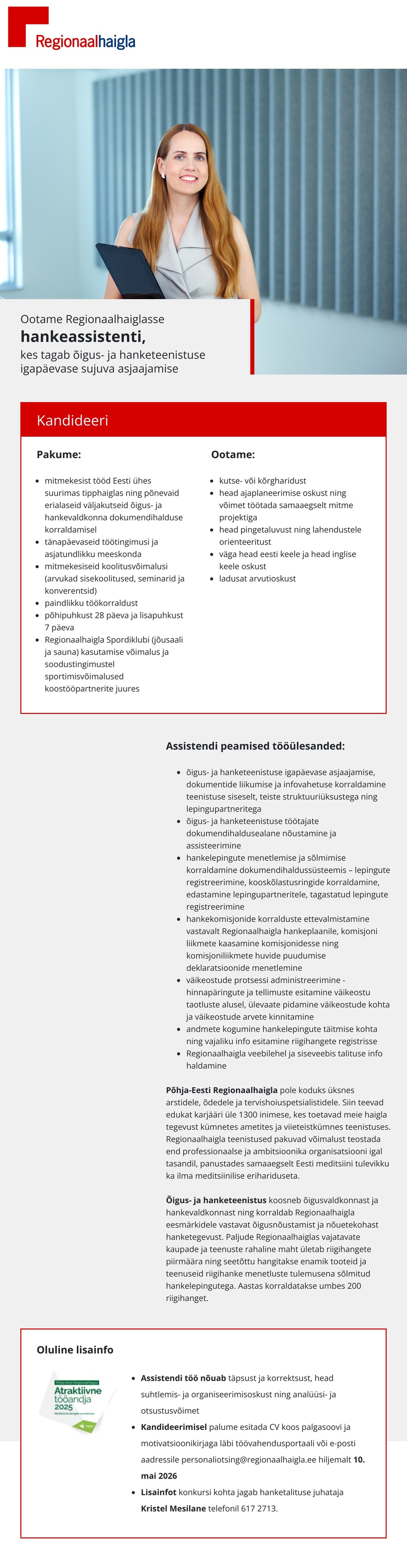 Põhja-Eesti Regionaalhaigla Hankeassistent