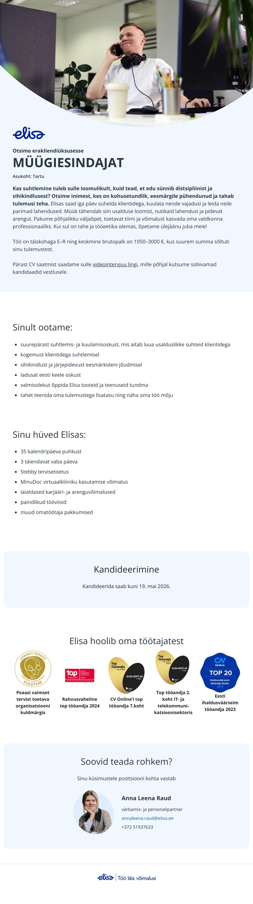 Elisa Eesti AS Müügiesindaja (Tartu)