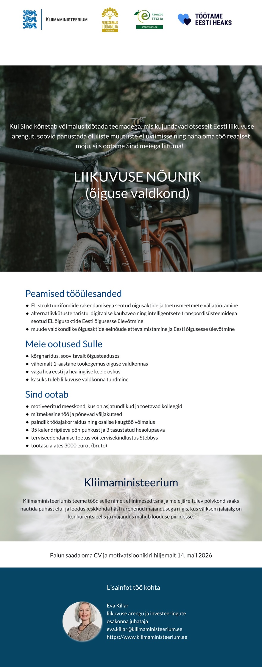 Kliimaministeerium Liikuvuse nõunik (õiguse valdkond)