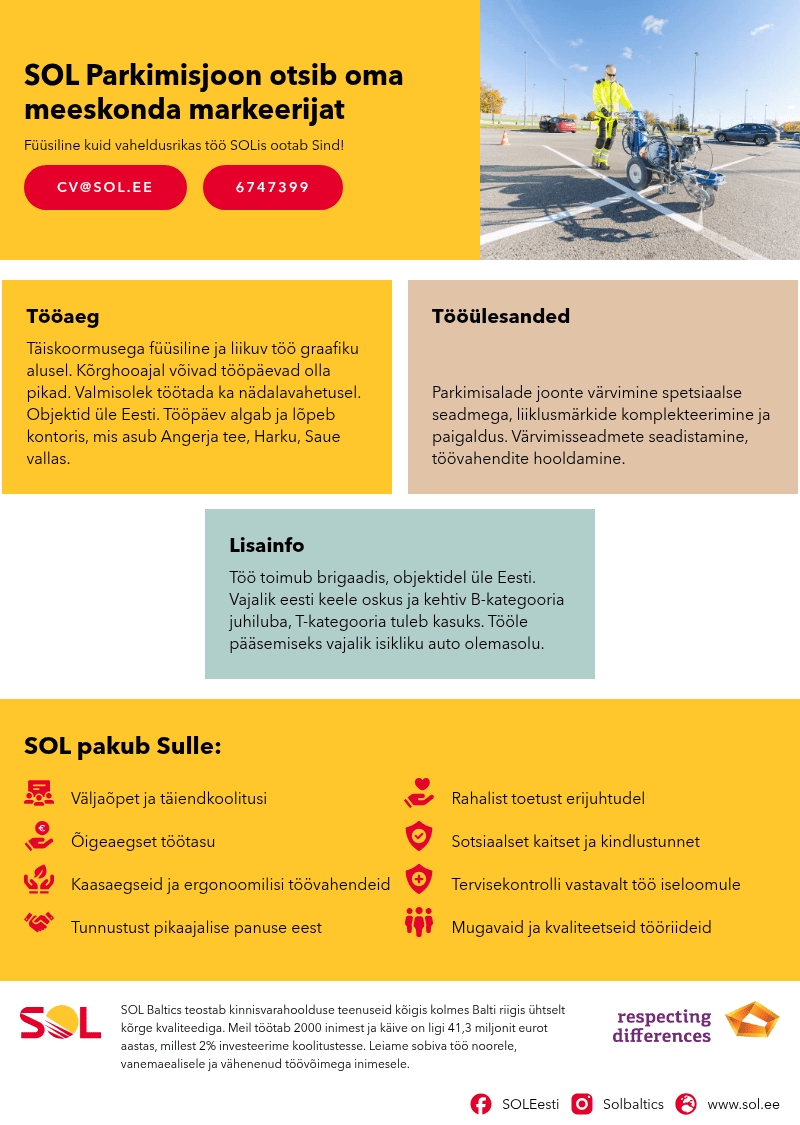 SOL Baltics OÜ SOL Parkimisjoon otsib oma meeskonda markeerijat