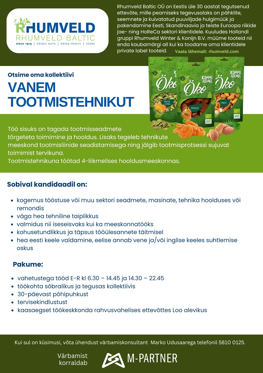 M-Partner HR Vanem tootmistehnik