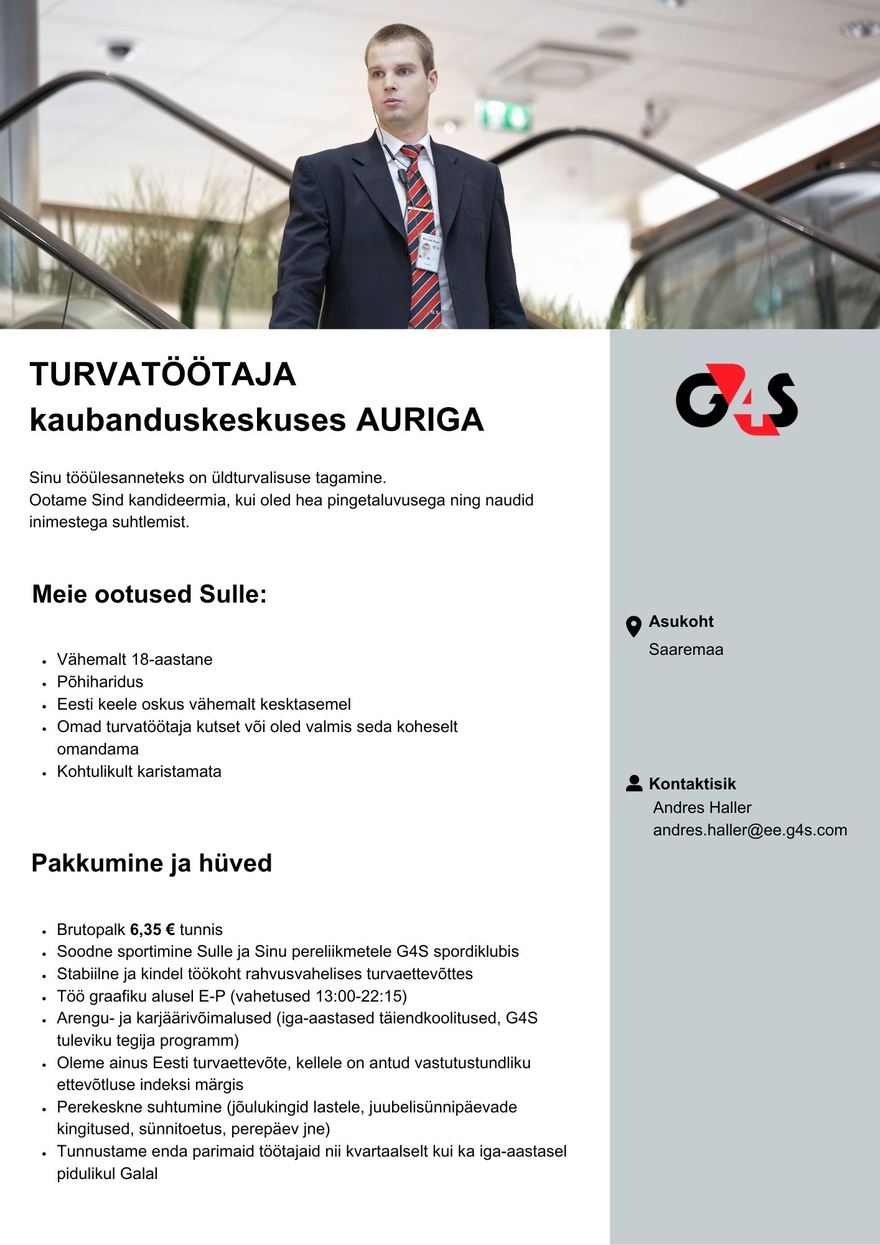 AS G4S Eesti Kaubanduskeskuse turvatöötaja