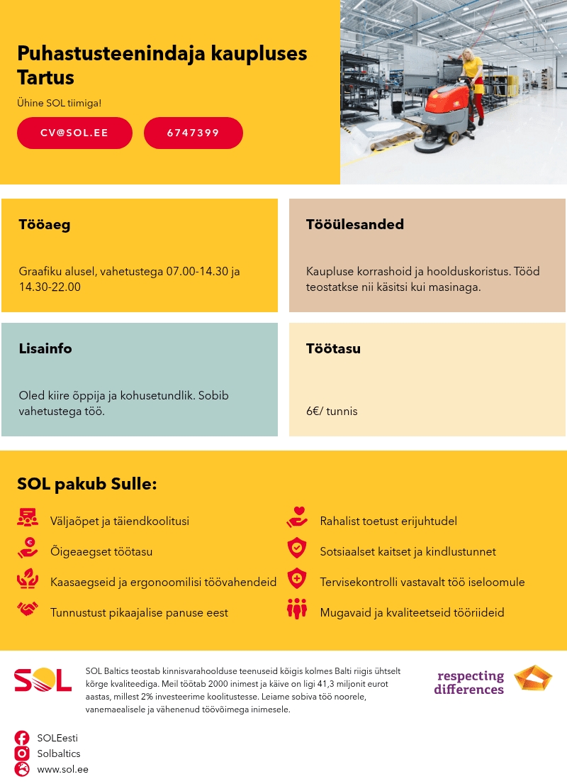 SOL Baltics OÜ Puhastusteenindaja kaupluses Tartus