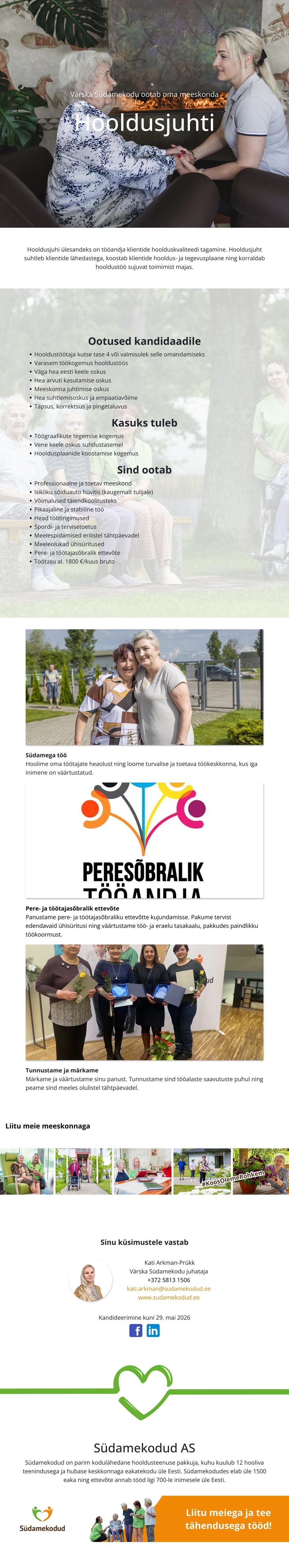 Värska Südamekodu OÜ Hooldusjuht Värska Südamekodusse
