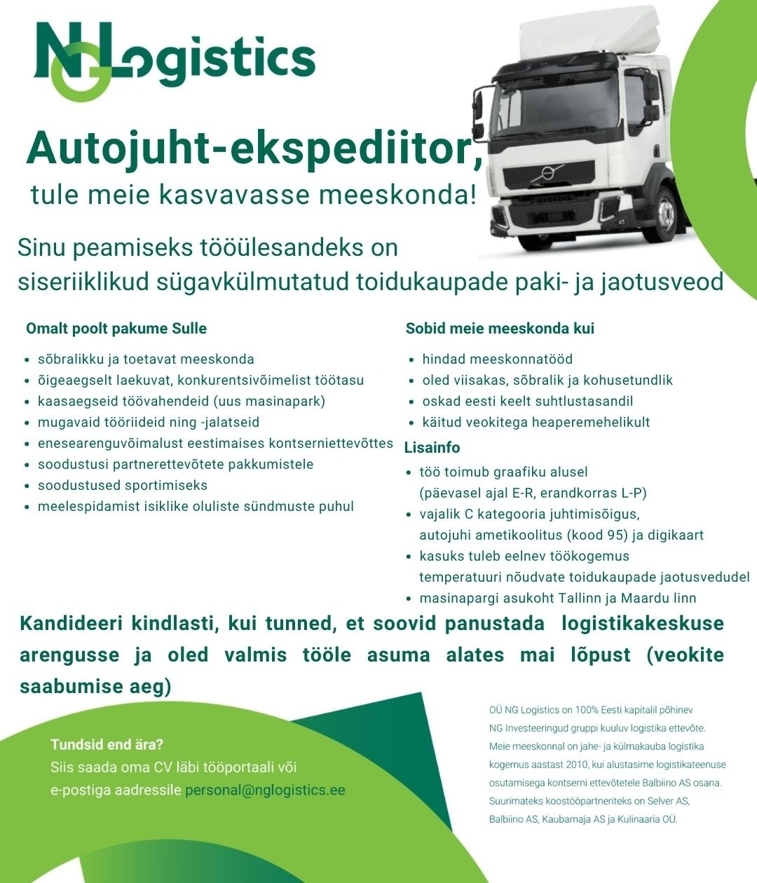 OÜ NG Logistics Autojuht-ekspediitor