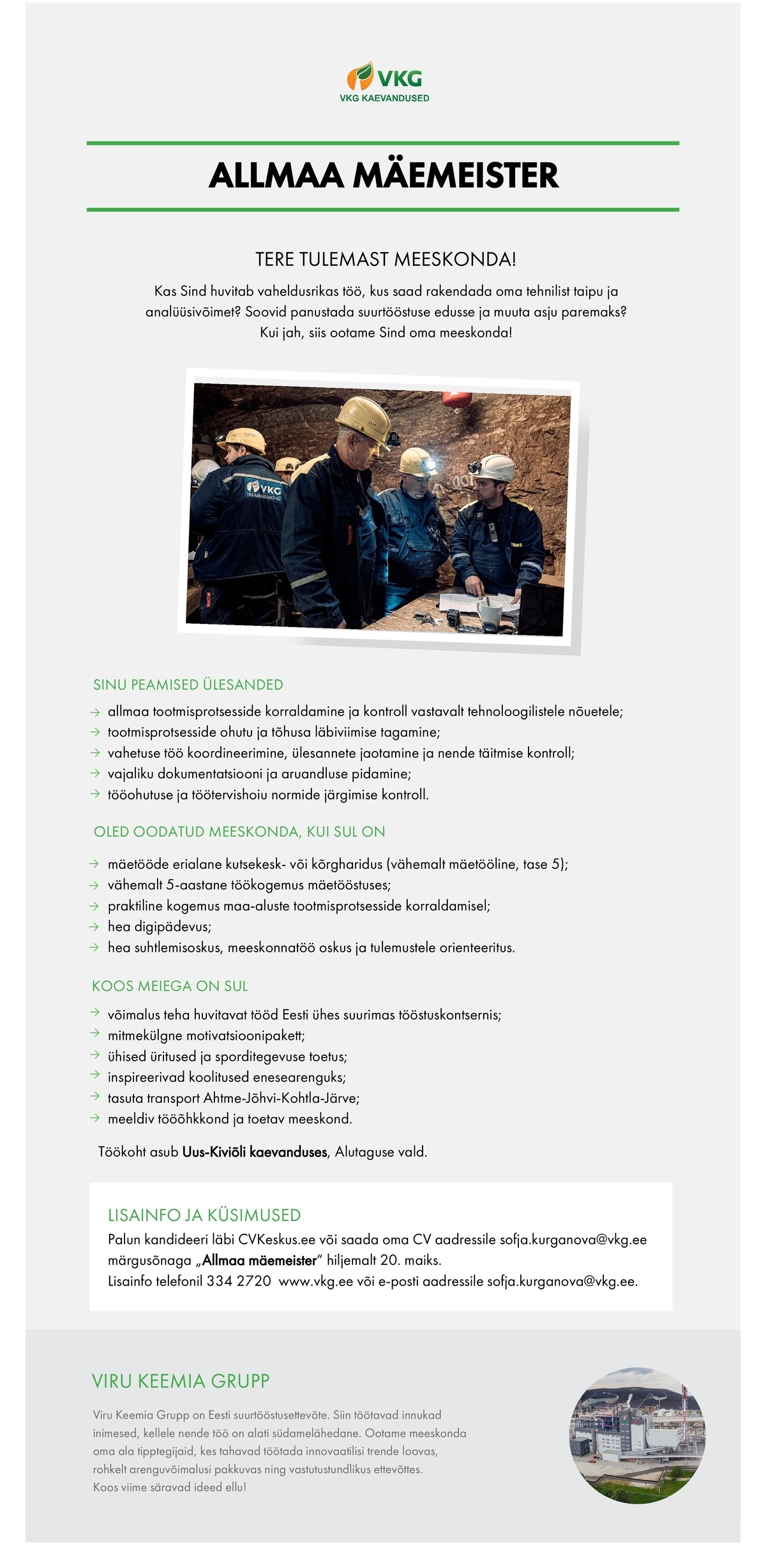 Viru Keemia Grupp AS ALLMAA MÄEMEISTER / ГОРНЫЙ МАСТЕР