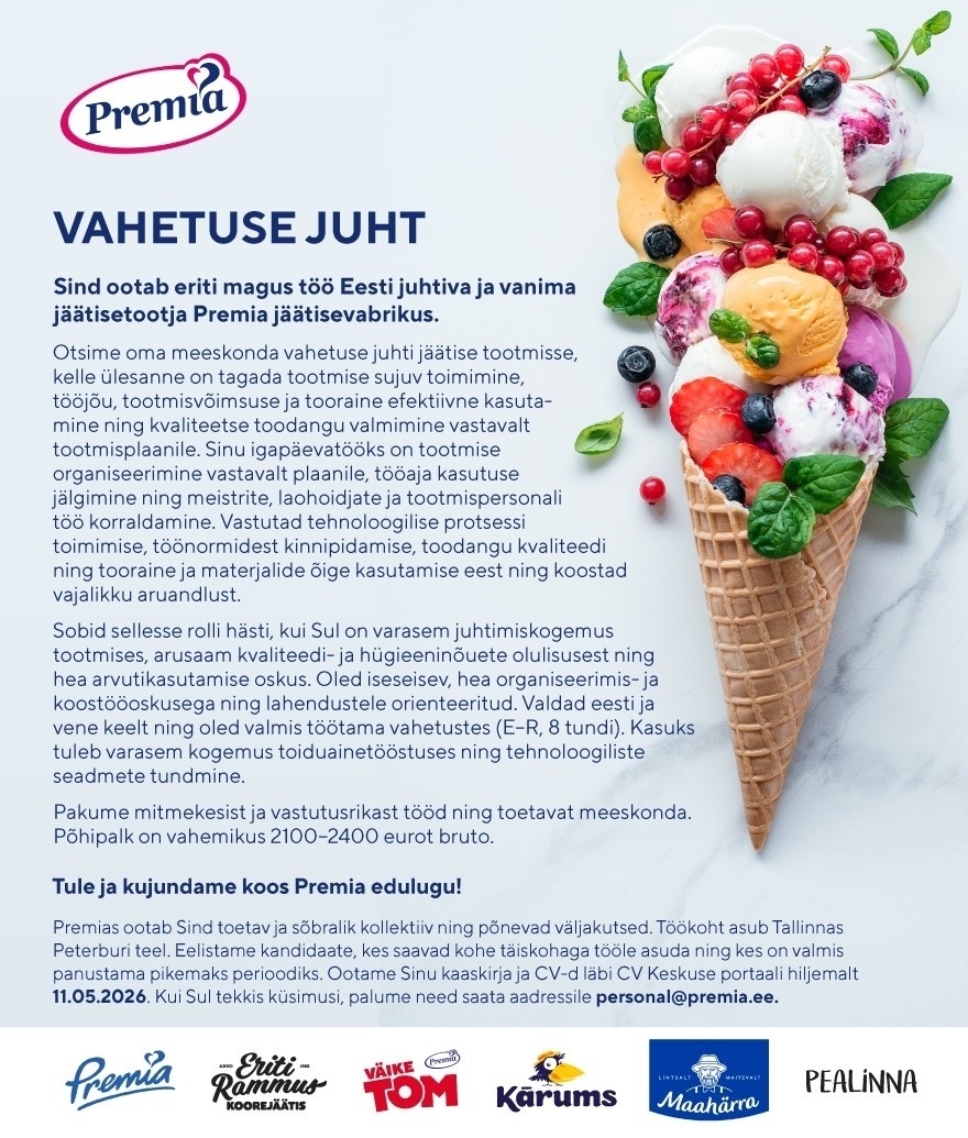 Premia Tallinna Külmhoone AS Vahetuse juht