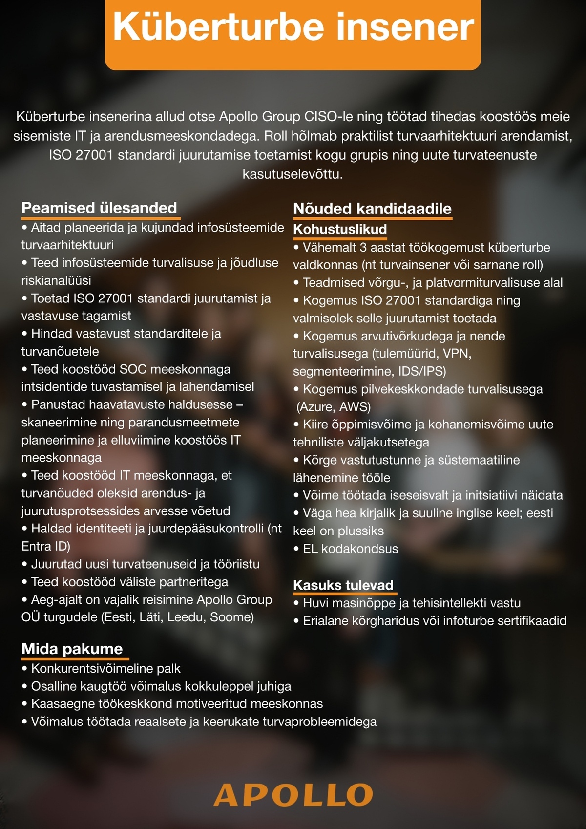 APOLLO GROUP OÜ Küberturbe insener