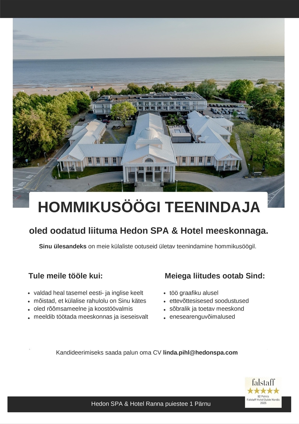 Supeluse Hotell OÜ Hedon SPA & HOTEL Hommikusöögi teenindaja