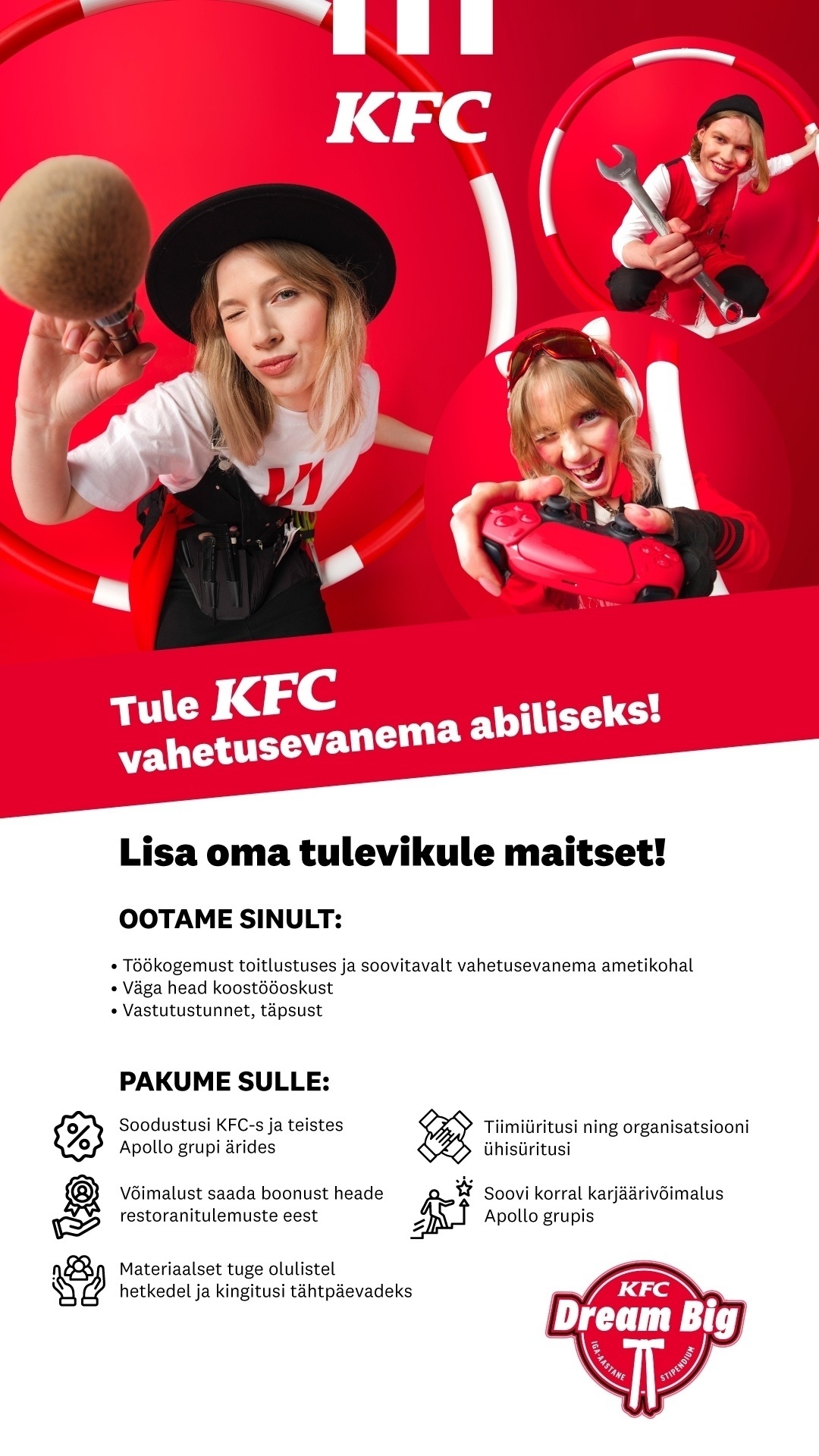 APL Fresh Food OÜ KFC Jõhvi kutsub tiimi VAHETUSEVANEMA ABILIST!