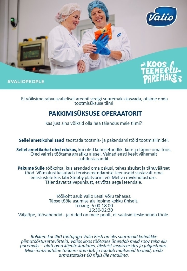 Valio Eesti AS Pakkimisüksuse operaator