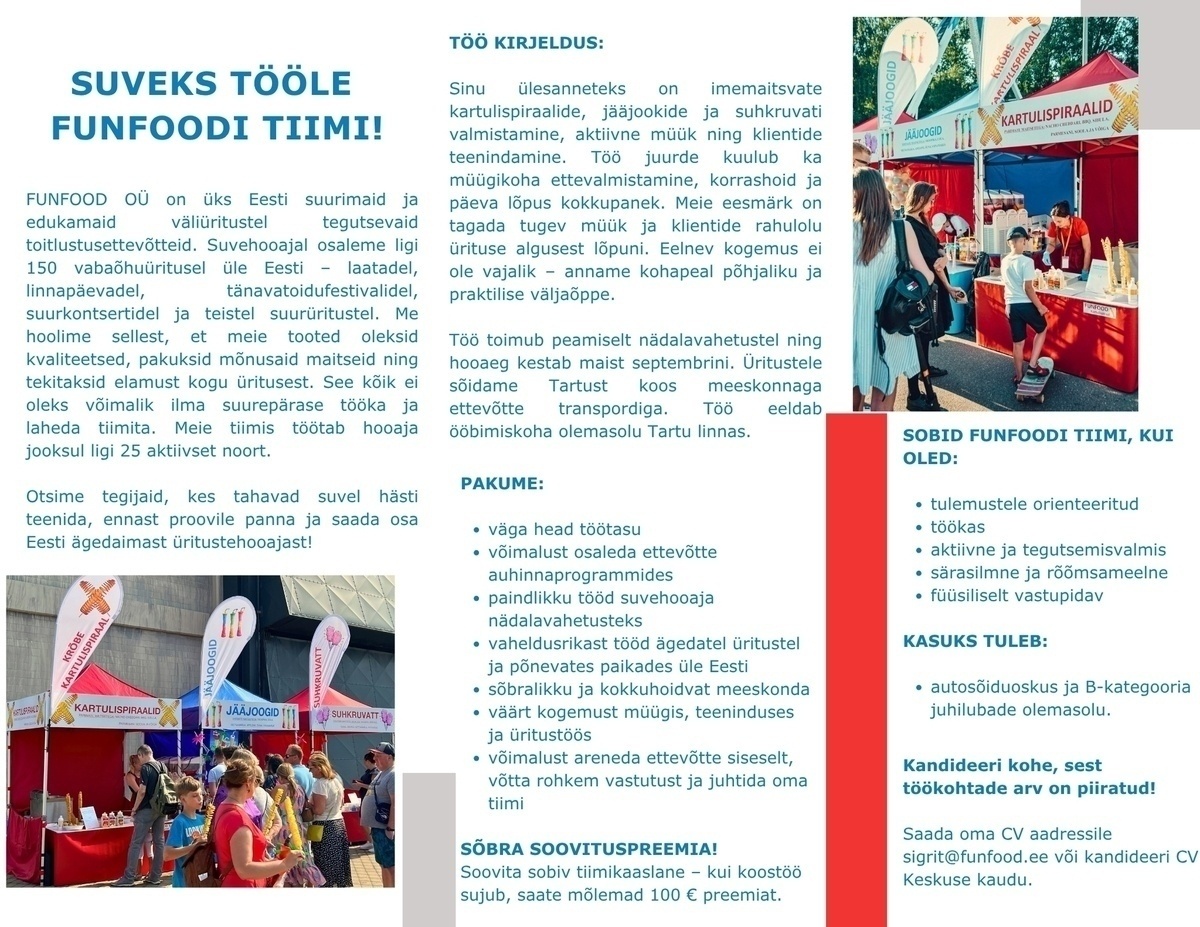 FUNFOOD OÜ MÜÜJA-KLIENDITEENINDAJA SUVEÜRITUSTELE