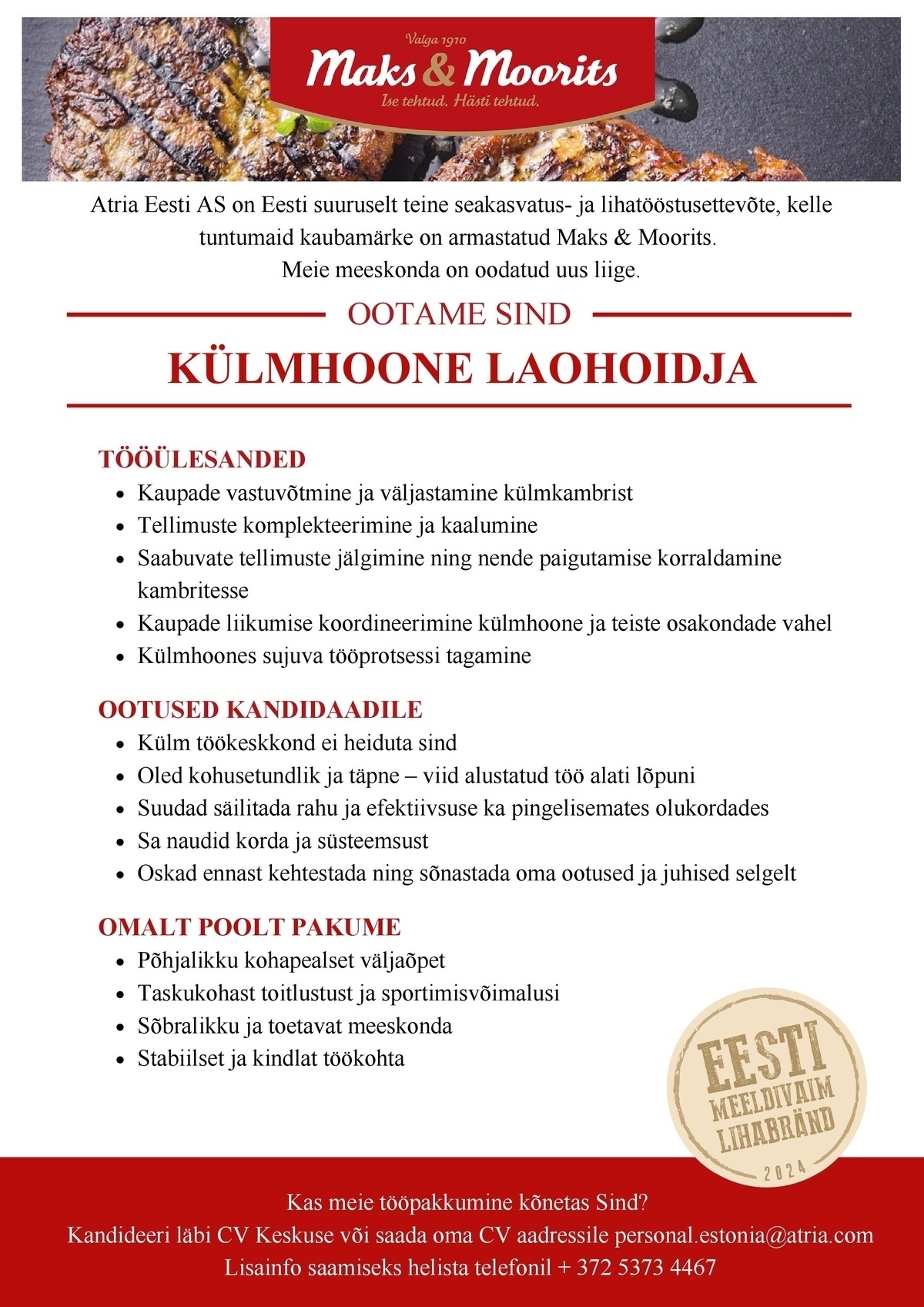 Atria Eesti AS Külmhoone laohoidja