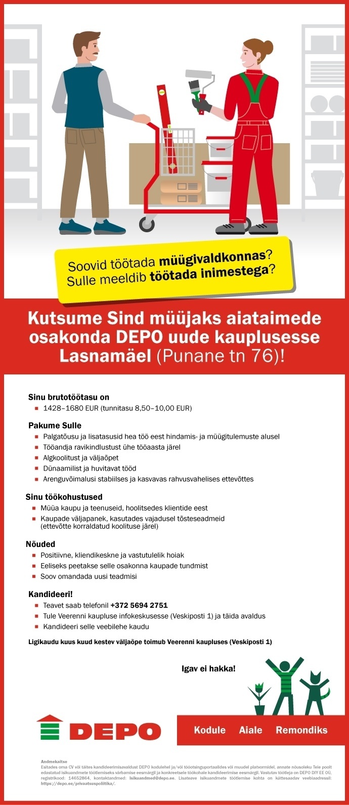 DEPO DIY EE OÜ Aiataimede osakonna müüja, Lasnamäe (Punane tn 76)