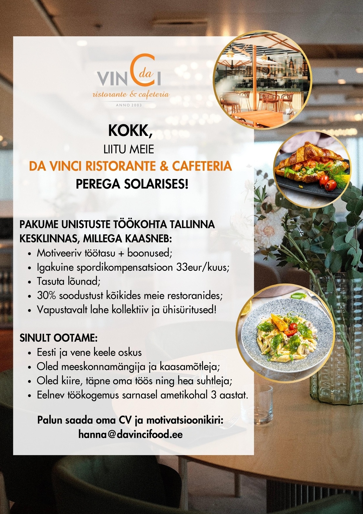 DA VINCI RESTORANID OÜ KOKK (SOLARISE DA VINCISSE)