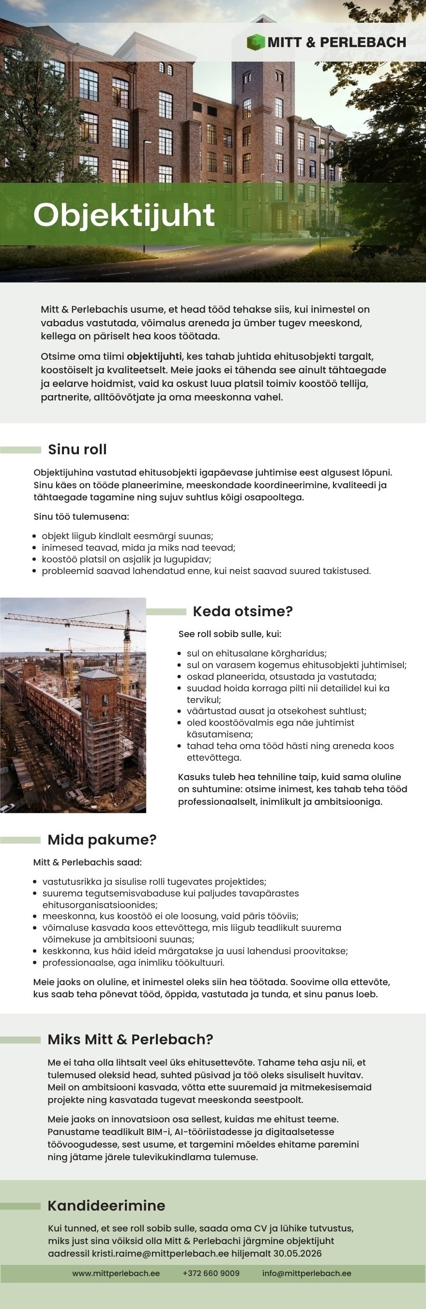 MITT & PERLEBACH OÜ Objektijuht