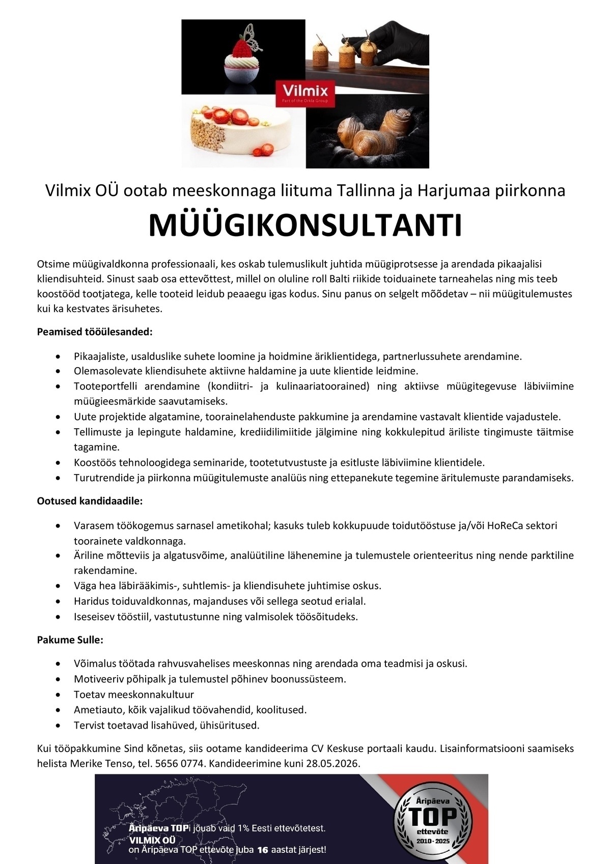 VILMIX OÜ Müügikonsultant