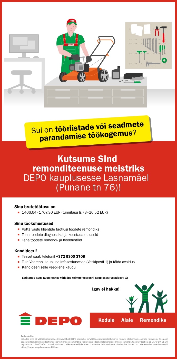 DEPO DIY EE OÜ Remonditeenuse meister, Lasnamäe (Punane tn 76)