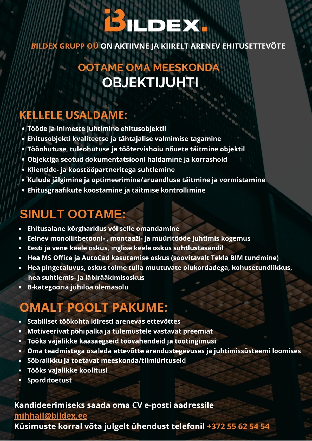 Bildex Grupp OÜ Betoonitööde objektijuht
