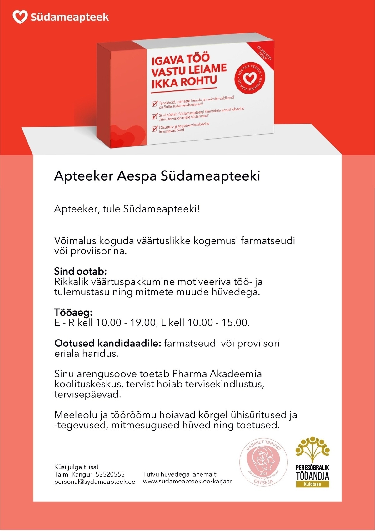 PHARMA HOLDING OÜ FARMATSEUT VÕI PROVIISOR AESPA SÜDAMEAPTEEGIS