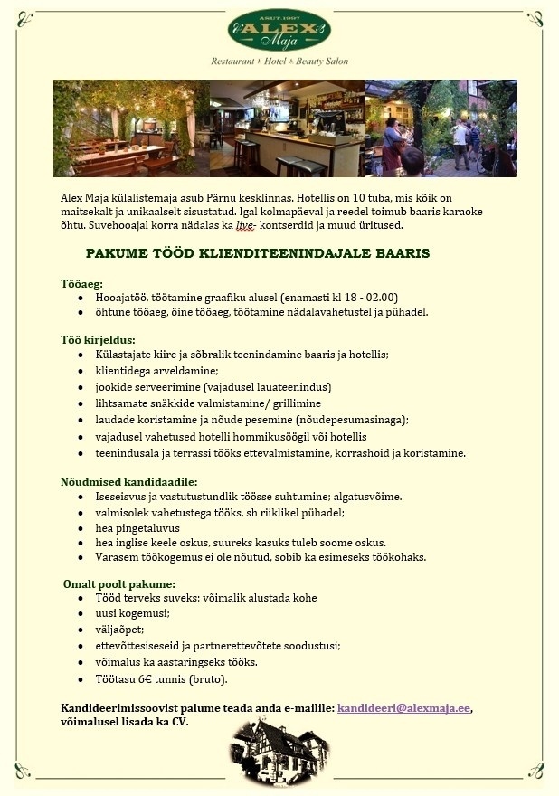 Alexmaja OÜ Baaridaam-ettekandja